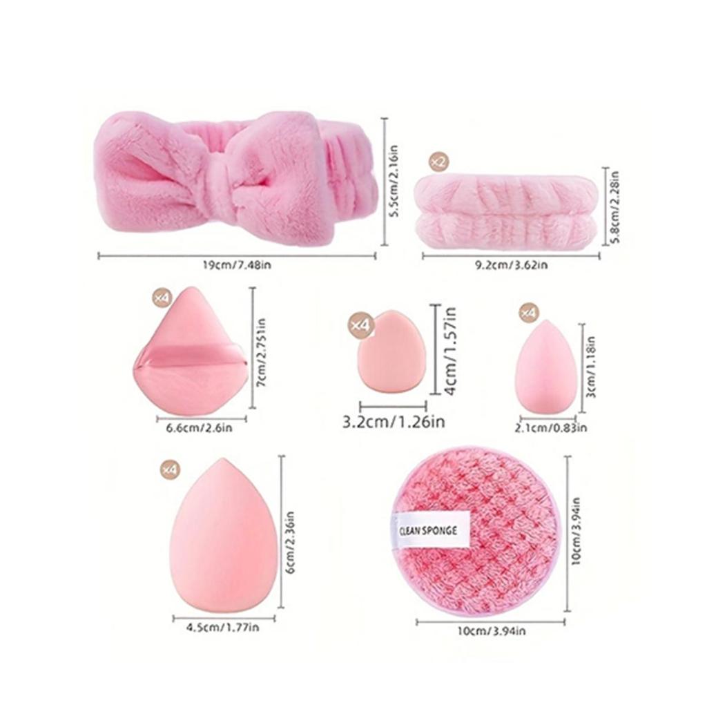 Набор из 20 инструментов для макияжа, в который входят повязка на голову, напульсники, пуховка для снятия макияжа, спонж для макияжа