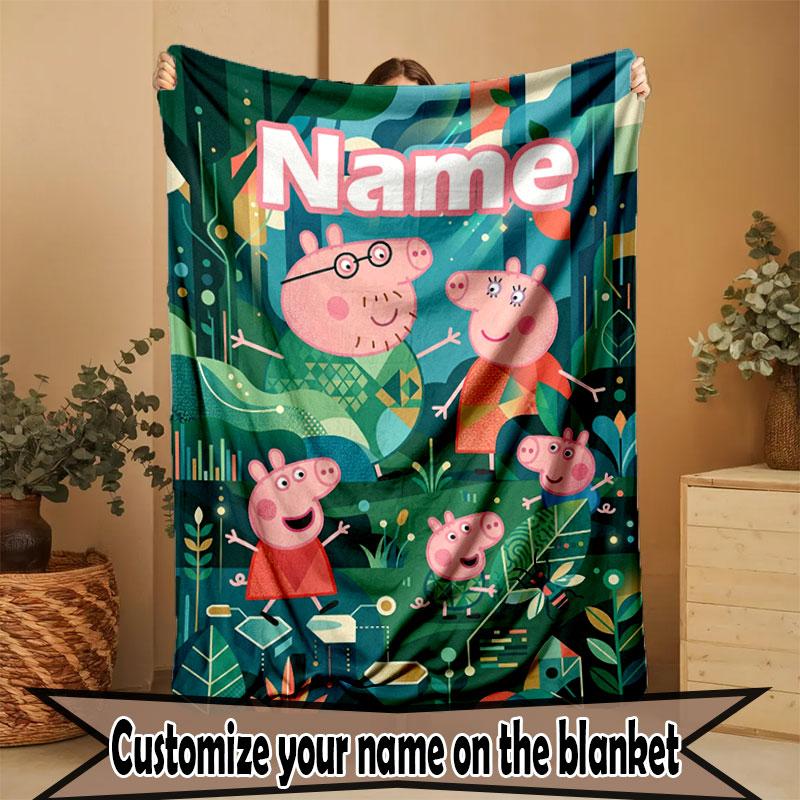 Custom Name Personalized Peppa Pig Print Blanket, Home Decor, Bedroom, Sofa, Camping, Couch, Gifts for Birthday Christmas