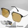 Double Beam Photochromic Myopia Glasses Outdoor Sun Glasses Fashion Vintage Color Changing Near Sight Eyewear Diopter 0 To -6.0