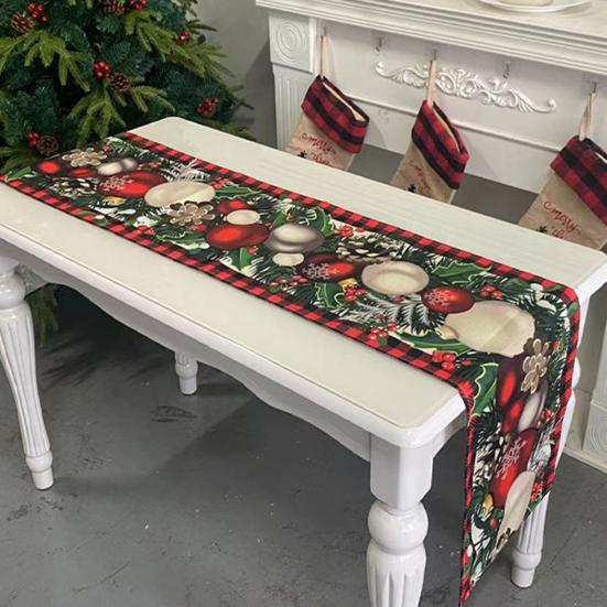Рождественская дорожка для стола Зеленые руки эльфа с елочным шаром и принтом Сезонный прямоугольник из искусственного льна Рождественская тема Обеденный стол Ткань Обложка Праздничное украшение