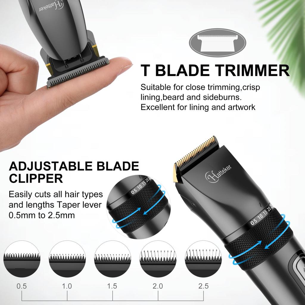 Hatteker Men's Hair Clipper Cordless Beard Trimmer T Trimmer Waterproof Haircutt Kit Hairdressing Cape and Scissors