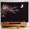 2D Flat - 2D Flat - A Tapestry Featuring a Large Or Small Design of a Night Scene with a Crescent Moon, Cherry Blossoms, Stars, And a Dark Sky, Perfec
