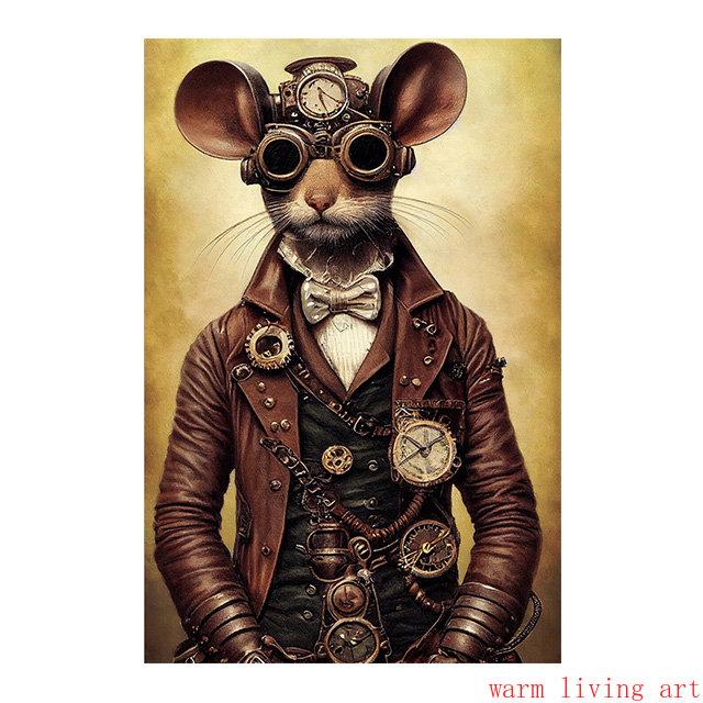 Retro Steampunk Cat Wolf Astronaut Rabbit Poster Art Canvas Painting Funny Animal Tiger Gorilla Poster Living Room Home Decor