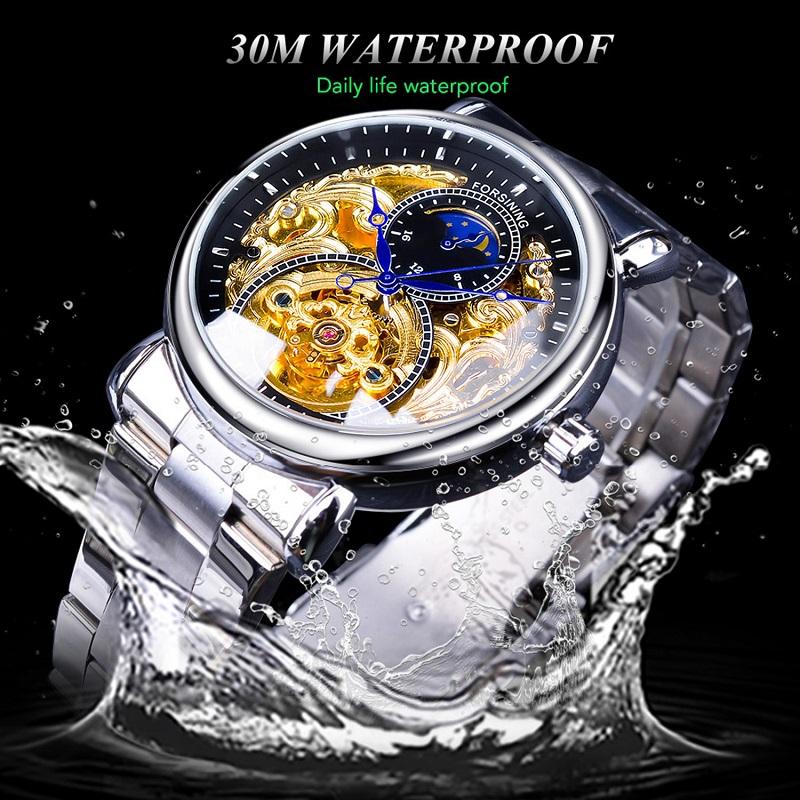 Forsining Мужская мода, отдых, полая луна и механические часы с полой поверхностью