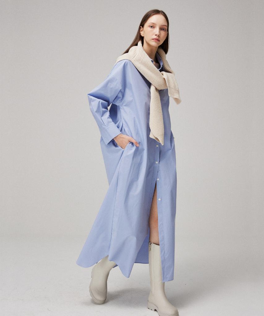 Meuameu Basic Long Shirt Dress Label Knit Shoulder Shawl Set-Up