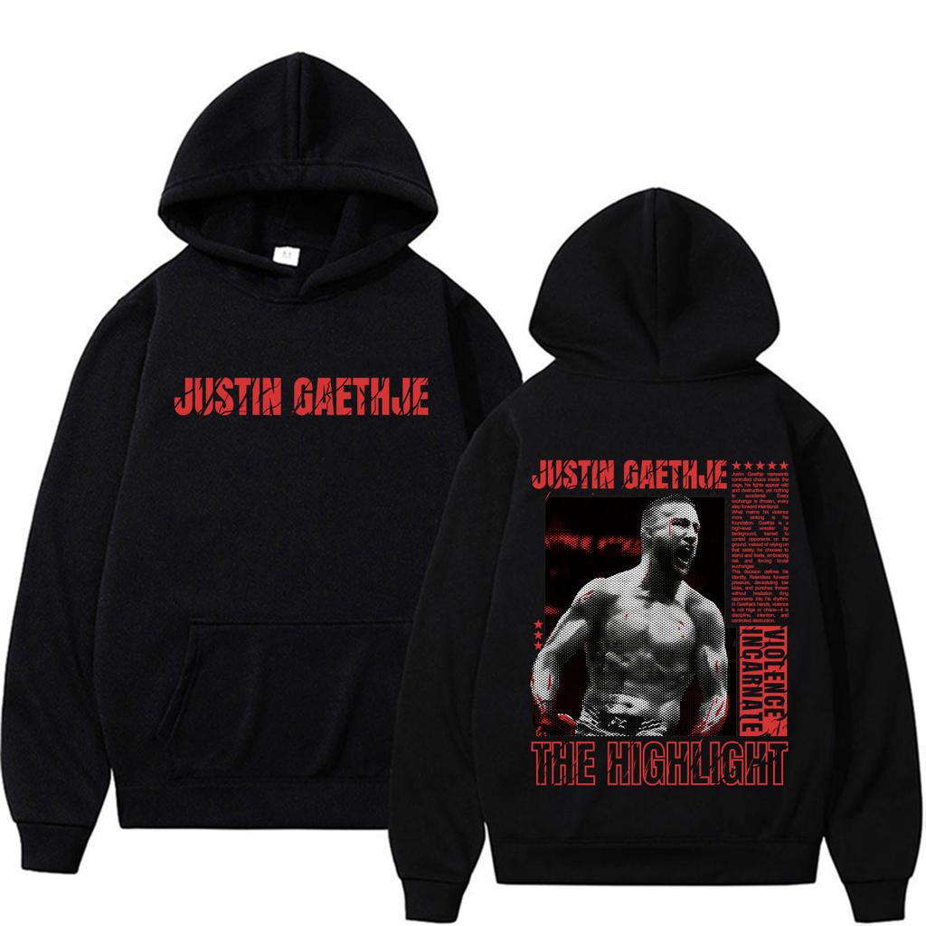 The Highlight Justin Gaethje Merch Hoodies Men's Violence Aesthetic Fashion Sweatshirt Casual Fleece Long Sleeve Pullover Hooded