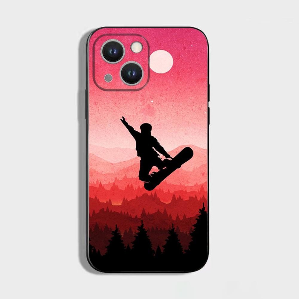 Skiing Snow Snowboard Ski Phone Case For iPhone 16 15 Plus 14 13 Pro Max 12 Mini 11 X XS XR 7 8 8Plus Black Soft Phone Coque