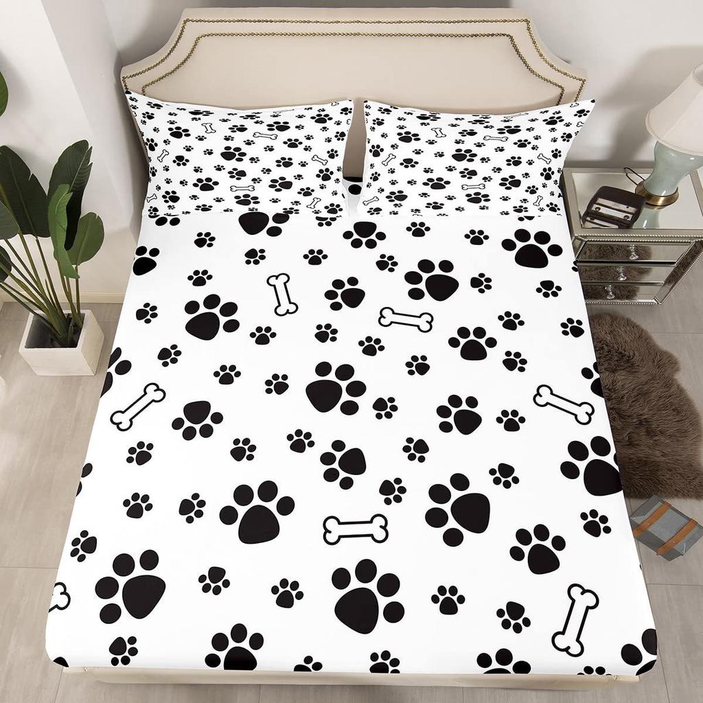 Dog Footprint Pattern Sheet Three-Piece Digital Printed Sheet Bedding Set Adult Children