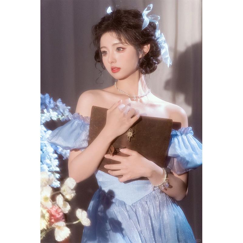 Легкое свадебное платье 2025 новое платье в ретро-стиле в гонконгском стиле синее платье высокого класса студенческое взрослое платье принцессы