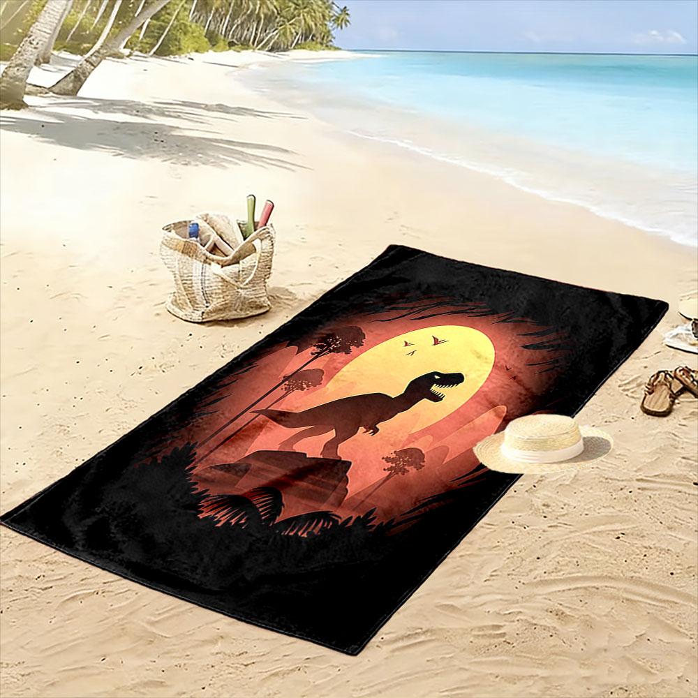 Dinosaur Silhouette in Sunset Scene Patterned beach towel quick dry perfect for travel outdoor sports jogging the beach and swimming