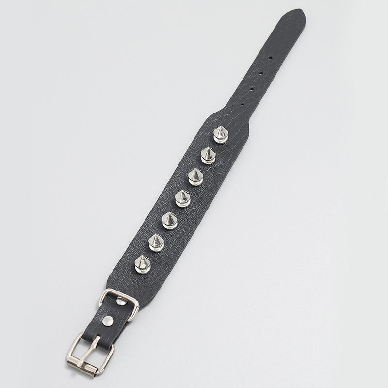 European and American Punk Style 2 Row Spiked Leather Bracelet Personality Trend Rock Men's Bracelet Bracelet