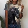 Women's T-Shirt 3d Horse Print Top Summer Round Neck Short-Sleeved T-Shirt For Girl Kawaii Loose Casual Wear Retro Aesthetic Tee