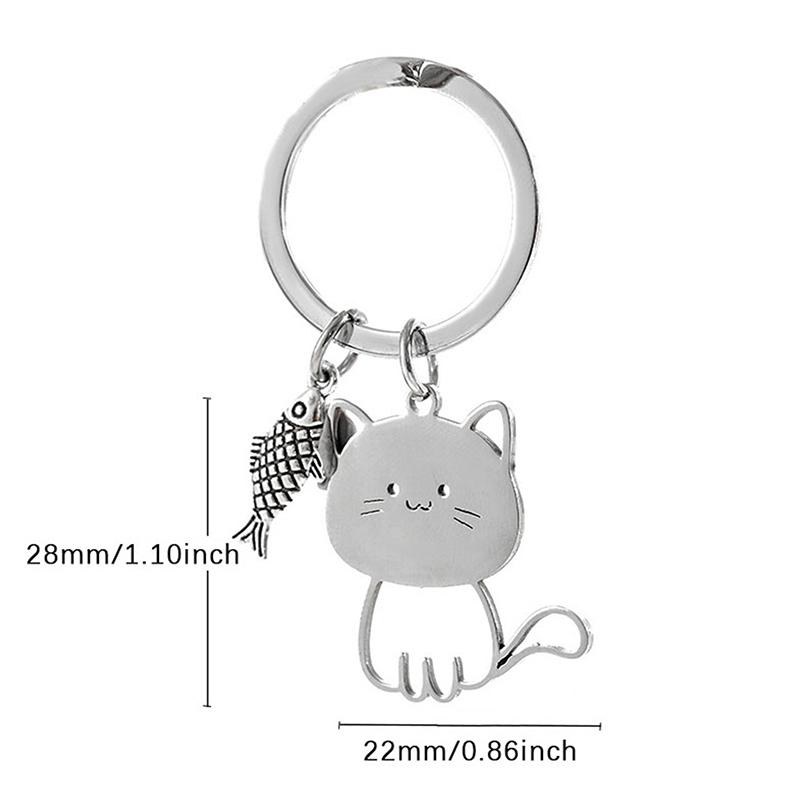 Funny Cartoon Cat Fish Keychain Couple Lovers Stainless Steel Keyring Lovely Pendant Key Chain Valentine'S Day Gift Jewelry