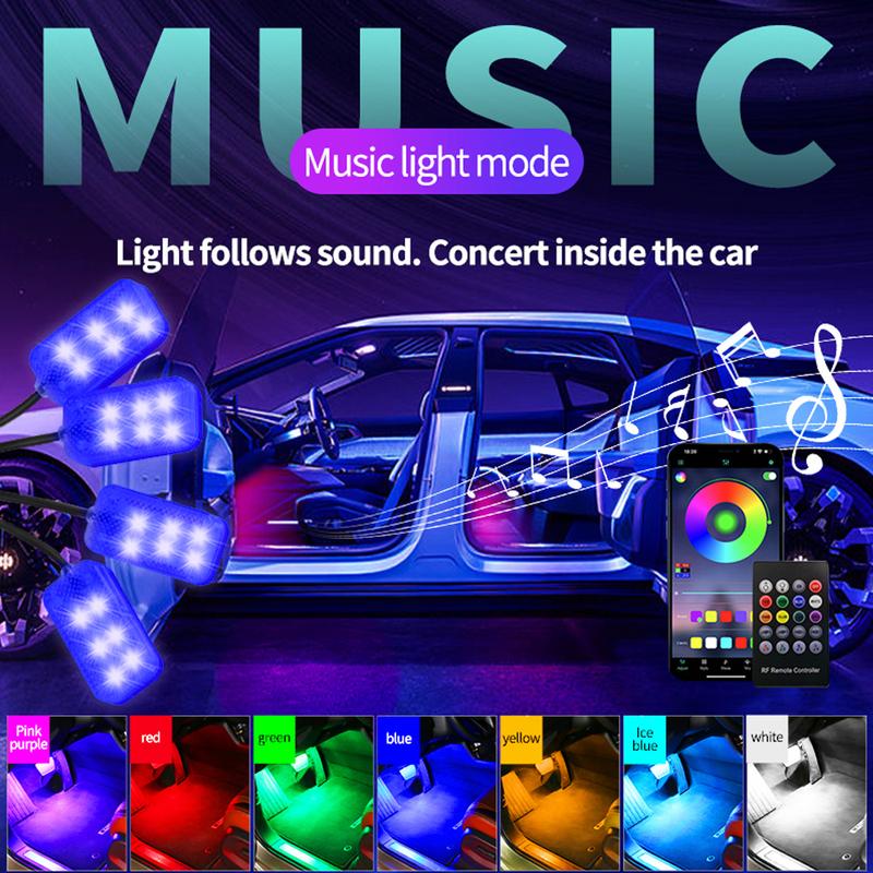 LED Automotive Interior RGB Decorative Lamp Atmosphere Lamp Foot Strip Light Kit Accessories Backlight Remote App Music Control