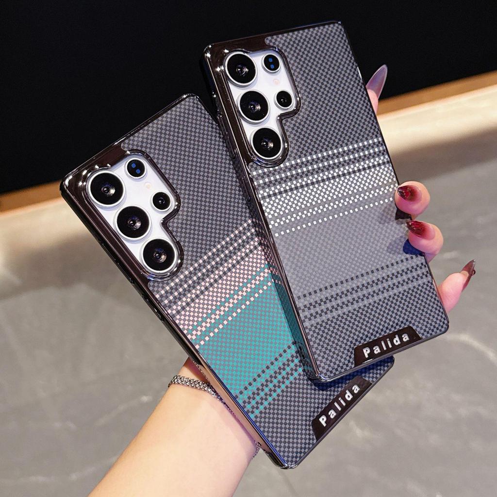 Защитный чехол Samsung S25 Ultra с кевларовым рисунком, гальванизированный, жесткий