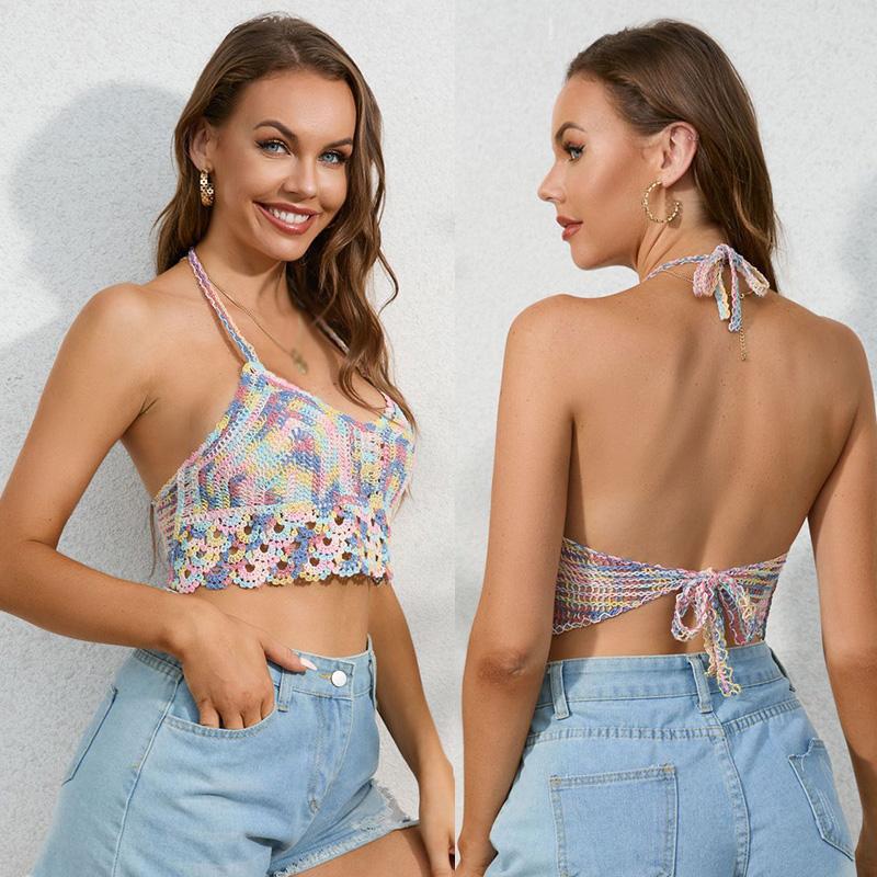 Модный бохо-стиль сексуальный вышитый крючком цветочный топ красочный вязаный слинг пляжный бикини бюстгальтер