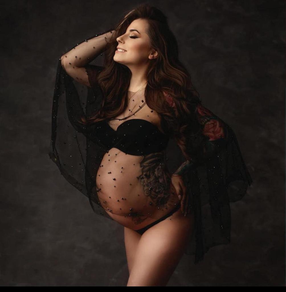 Платье для беременных «Фея» с бисером – Элегантный, сексуальный, прозрачный наряд для студийных фотосессий