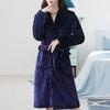 Men Women Plush Fleece Bath Robe Knee-Length Lapel Tie Design Water Absorbent Winter Loungewear Daily Wear Sleepwear