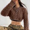 Autumn and Winter O Neck Twists Slim Fit Pullovers Women Sweater Long Sleeve Expose Navel Sexy Cropped Sweater Woman Fashion Street Knit Jumper 26055