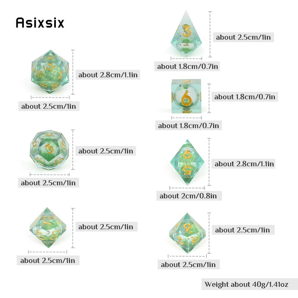 7 шт. зеленая смола, струящийся песок, золотой номер, острые края, многогранные кости, подходят для настольной игры в жанре RPG