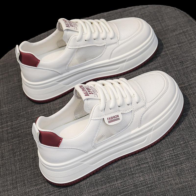 Cowhide Version Mesh Breathable Leather Little White Shoes Children's Thick-soled Heightening Women's Shoes Summer New Casual Sports Board Shoes