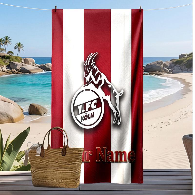FC Köln Personalized Printed Beach Towel Soccer Logo Support Custom Name Text Absorbent Towel For Sport Travel Special Gift