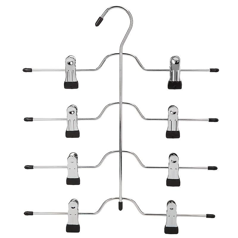Four-layer dress hanger with 8 clips. Adjustable non-slip hanger. Made of stainless steel. Foldable for drying clothes.