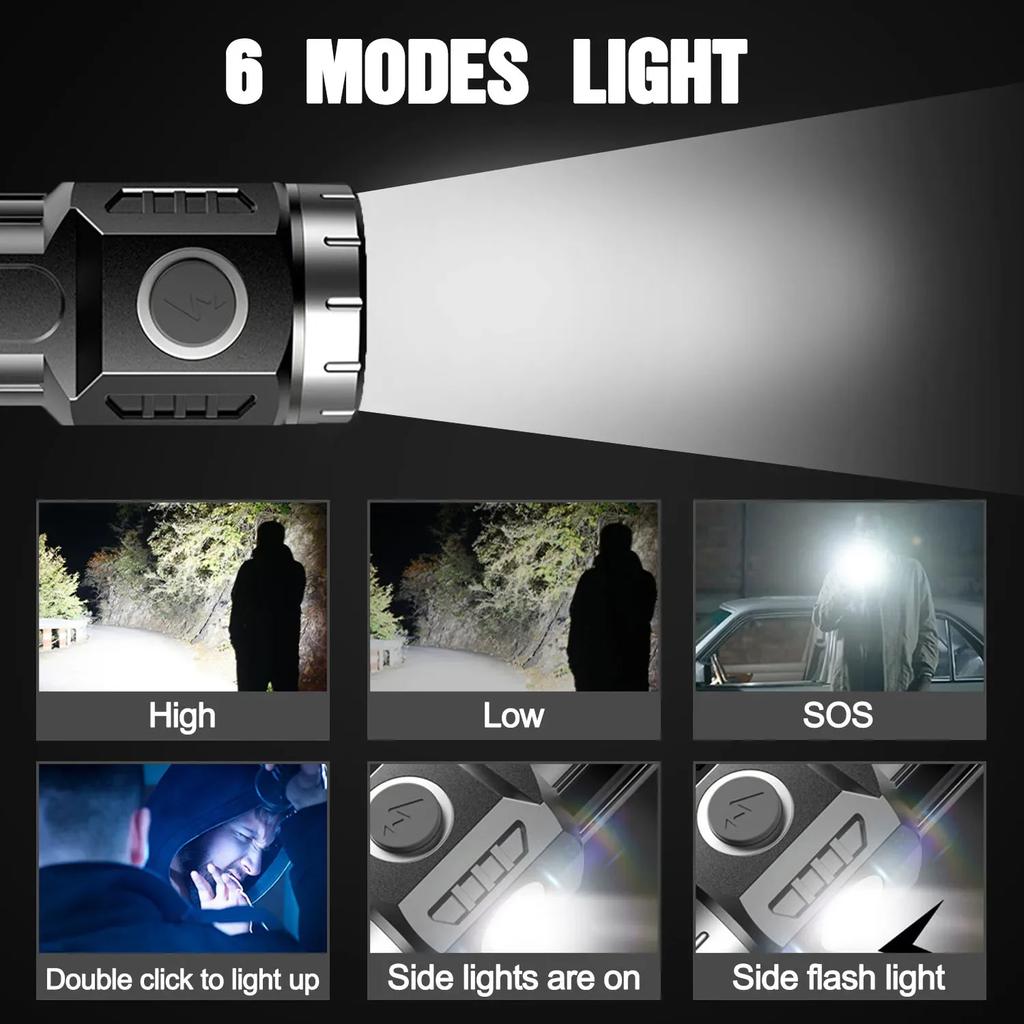 High Lumens 4/6/8*P35 LED Flashlight USB Rechargeable Flashlights Tactical Emergency Light Mini Torch with Tail Magnet