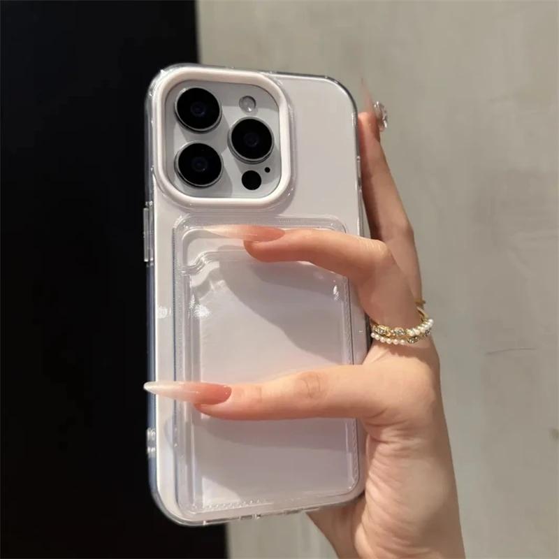 2-в-1 Держатель для карт Кошелек с отделениями Po Pocket Прозрачный Чехол Конфетного Цвета Для iPhone 16 15 14 13 12 11 16Pro Max Ударопрочный Чехол из TPU+PC