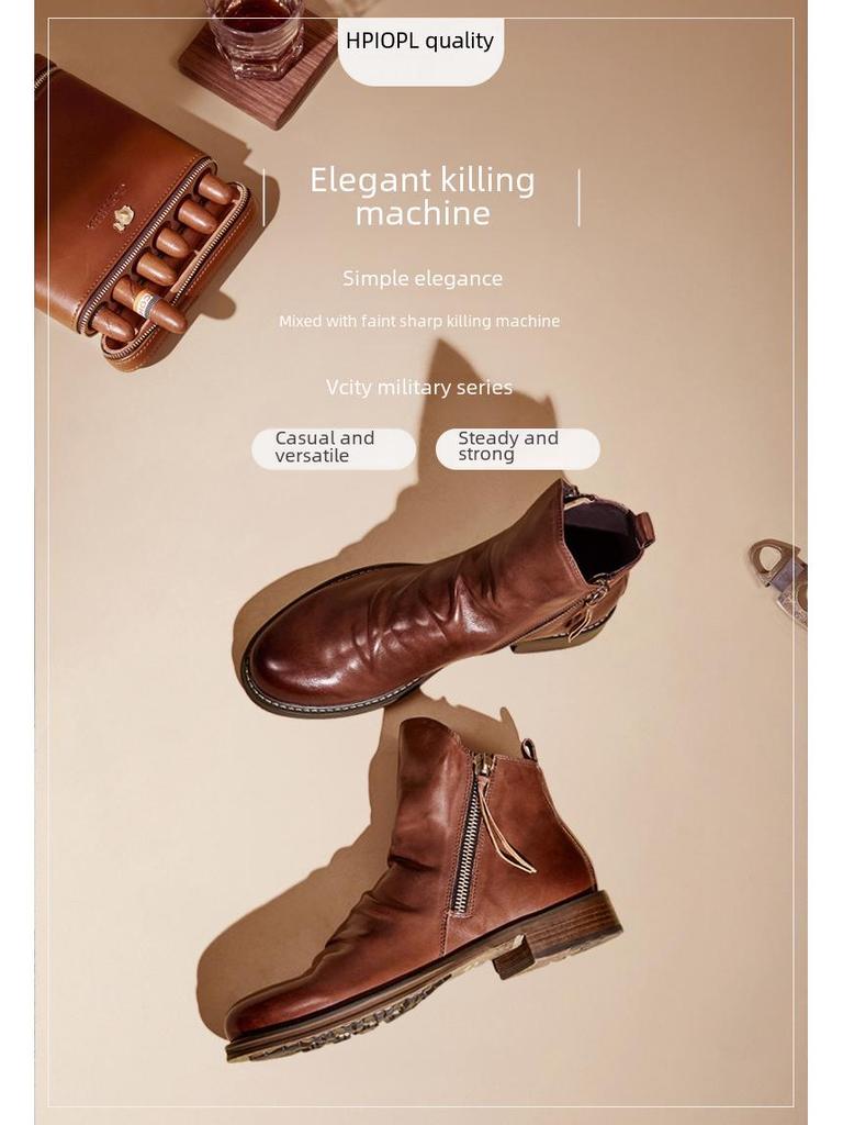 Мужские кожаные ботинки Martin Tassel с двухсторонней молнией и нескользящей подошвой, доступны большие размеры.