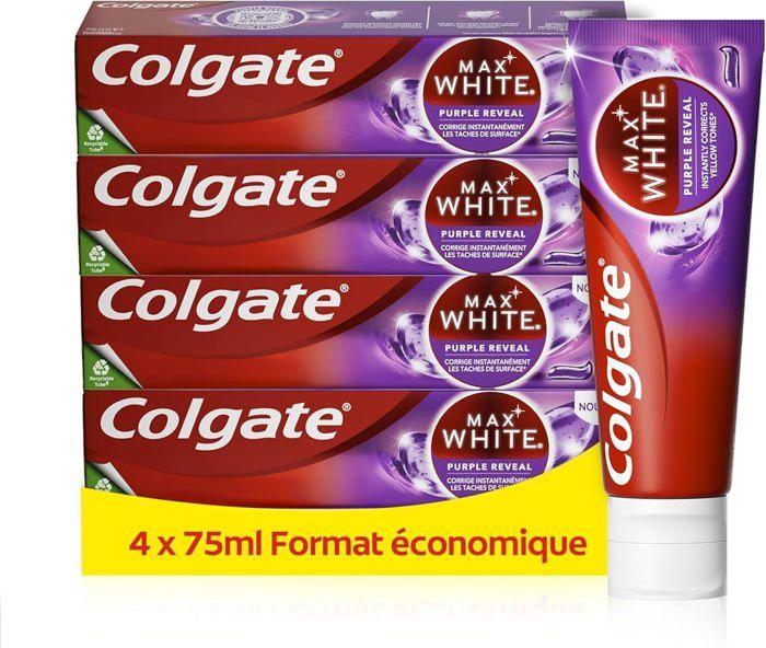 Dentifrice - Colgate - Max White Purple Reveal - Blanchiment dentaire - Menthe - 4 X 75 ml