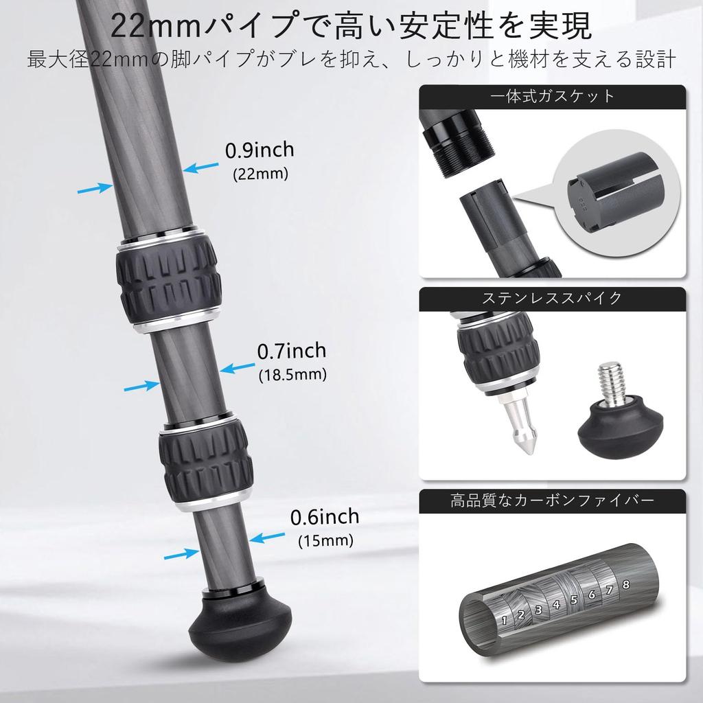 ARTCISE Штатив из углеродного волокна с шаровой головкой с низким центром тяжести, шар 28 мм, диаметр в сложенном состоянии меньше, чем у алюминиевого штатива, нагрузка 15 кг, высота