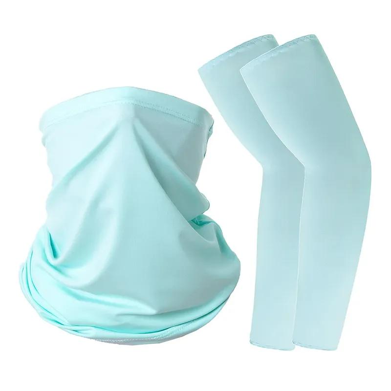 Summer Solid Ice Silk Protection Arm Sleeves Magic Scarf Set For Cycling Running Outdoor Sports Lightweight Breathable Cool Gear