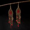 TopHanqi Womens Bohemia Ethnic Bronze Water Drop Earring Multicolor Stone Metal Leaf Pendant Long Tassel Earrings Indian Zircon