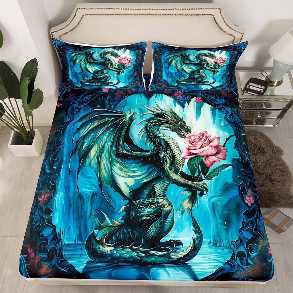 Матрас с рисунком льва, трехпредметный, цифровая печать, для пары, черный, золотой, корона, покрывало, постельное белье