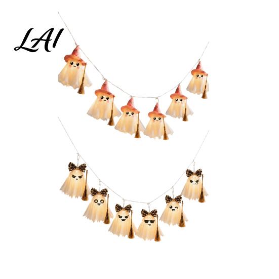 Whimsical Witch Hat Ghost Decor LED String Lights for Halloween Decorations Cute Hanging Gauze Lamps Holiday Room Ornament with Warm White