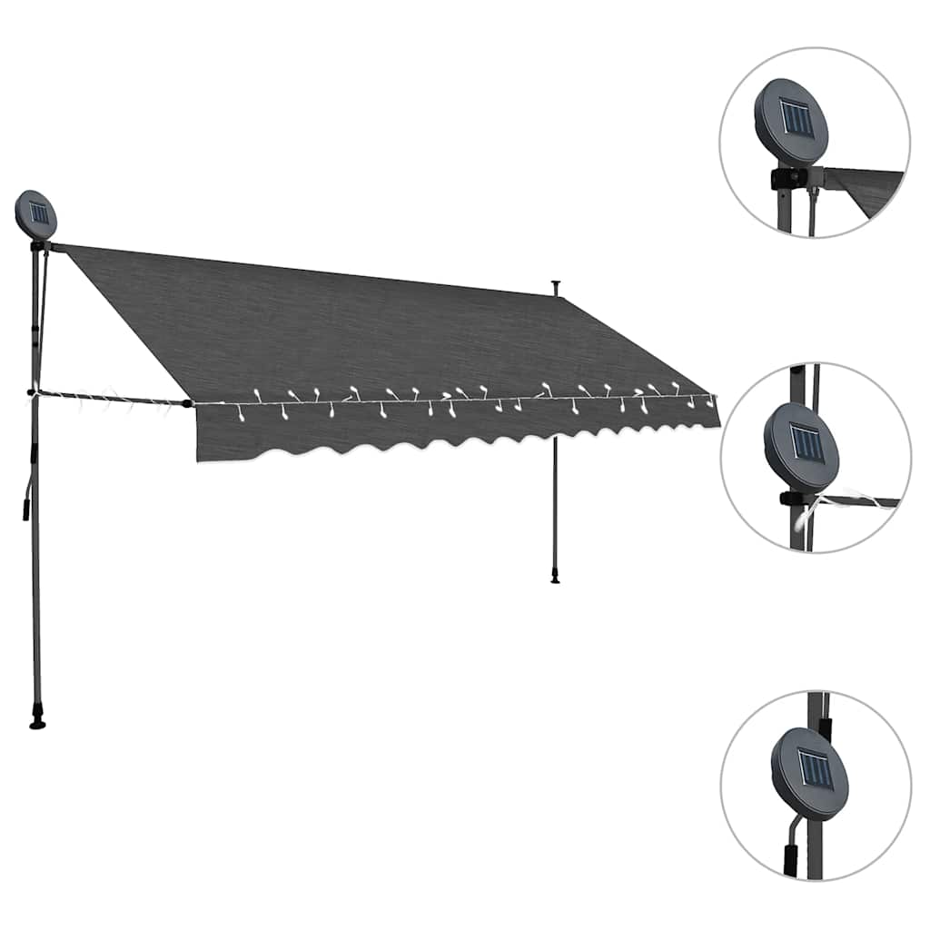 Vidaxl Ręcznie Zwijana Markiza Z Led, 350 Cm, Antracytowa