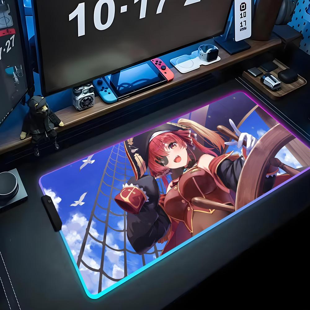 houshou marine Mouse Pad RGB Gaming Mousepad Big LED Pad PC Desk Mat Luminous Mouse Pad Large Keyboard Mats Table Rug With