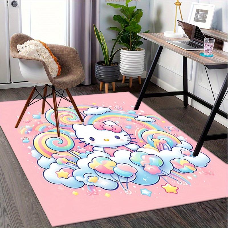 Office Rug Hello Kitty, Rainbow Anti-Slip Rug, Machine Washable for Living Room, Bedroom, Office, Multiple Sizes, Bedroom Mat, Decorative Mat, Durable