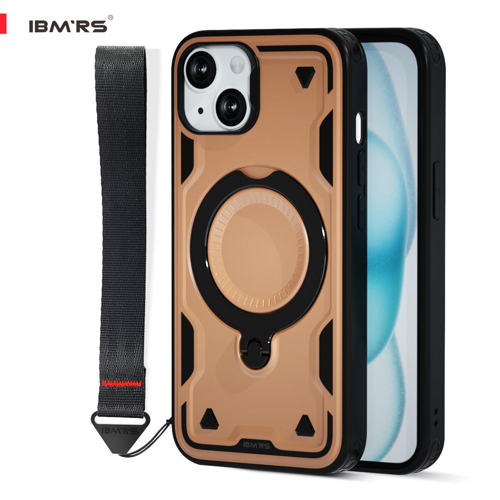 Чехол IBMRS для iPhone 15 с магнитом, подставкой и шнурком | Противоударный чехол, совместимый с Magsafe | Противоскользящая ручка для автомобиля/путешествий