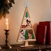 Christmas Gift for Kids Wooden Tabletop Tree Decor Hollow Xmas Ornament Farmhouse Festive Cartoon Pattern Decor Desktop Centerpiece Holiday