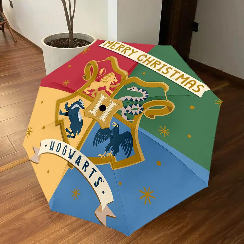 1PC Warner Hogwarts Merry Christmas Automatic Open/Close Umbrella with Windproof, 45-Rib Sturdy Canopy, Durable Ribs1262A