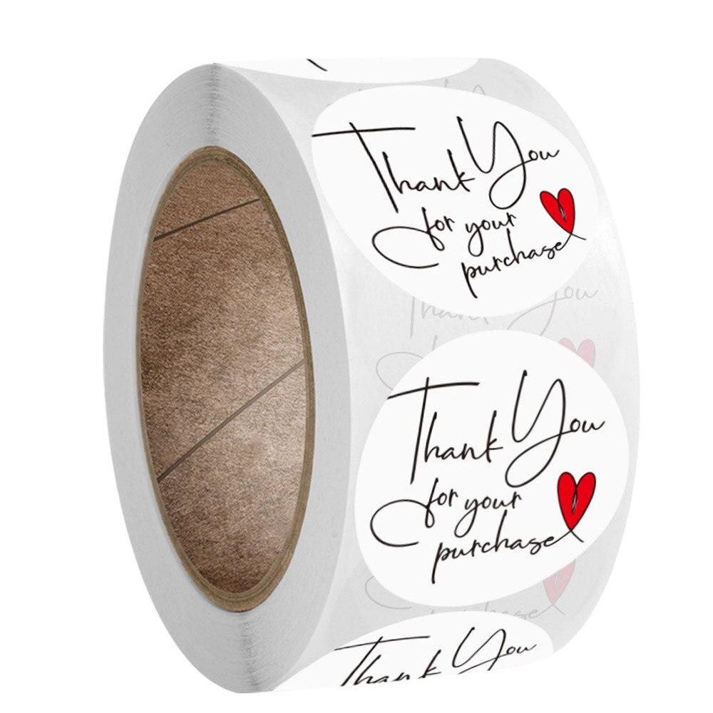 Новинка, 100-500 шт., круглая натуральная бумага, наклейка «спасибо», печать, этикетки, ручная работа с любовью, наклейка, бумажная канцелярская наклейка