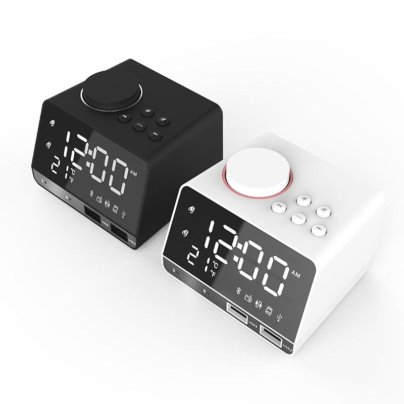 K11 Hotel Bedroom Office Desk Bedside Mirror Blue-tooth Speaker FM Radio USB Charging Ports Snooze Alarm Clock