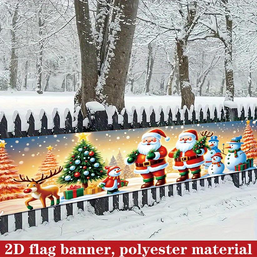 Santa Claus & Reindeer Gift Pattern Christmas Yard Banner, Polyester Outdoor Garden Fence Party Flag