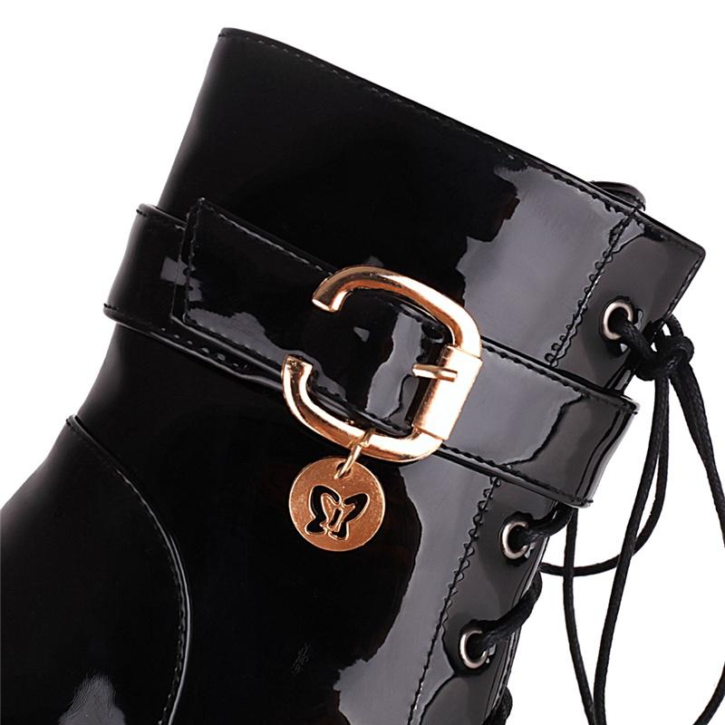 Fashion Lace Up Women‘s Ankle Boots Platform Fashion Heels Short Boot Female Leather Black Red White Fetish Party Dance Shoes Large Size