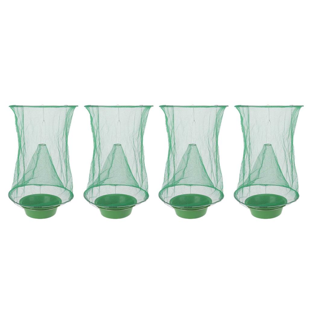 4pcs Outdoor Fly Trap Reusable Hanging Fly Trap Cage Net with Bait Tray for Garden Farm Orchard