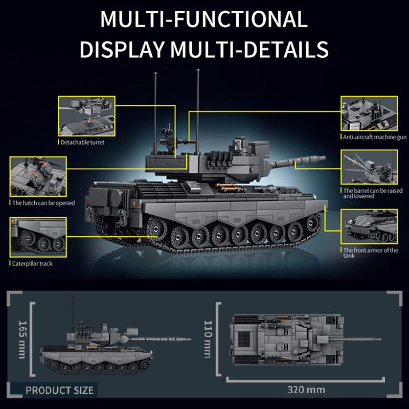 Военный 916 деталей Модель основного боевого танка Leopard 1 Строительные блоки Набор кубиков Сборка MOC Танк Leopard I Игрушки Подарки для взрослых