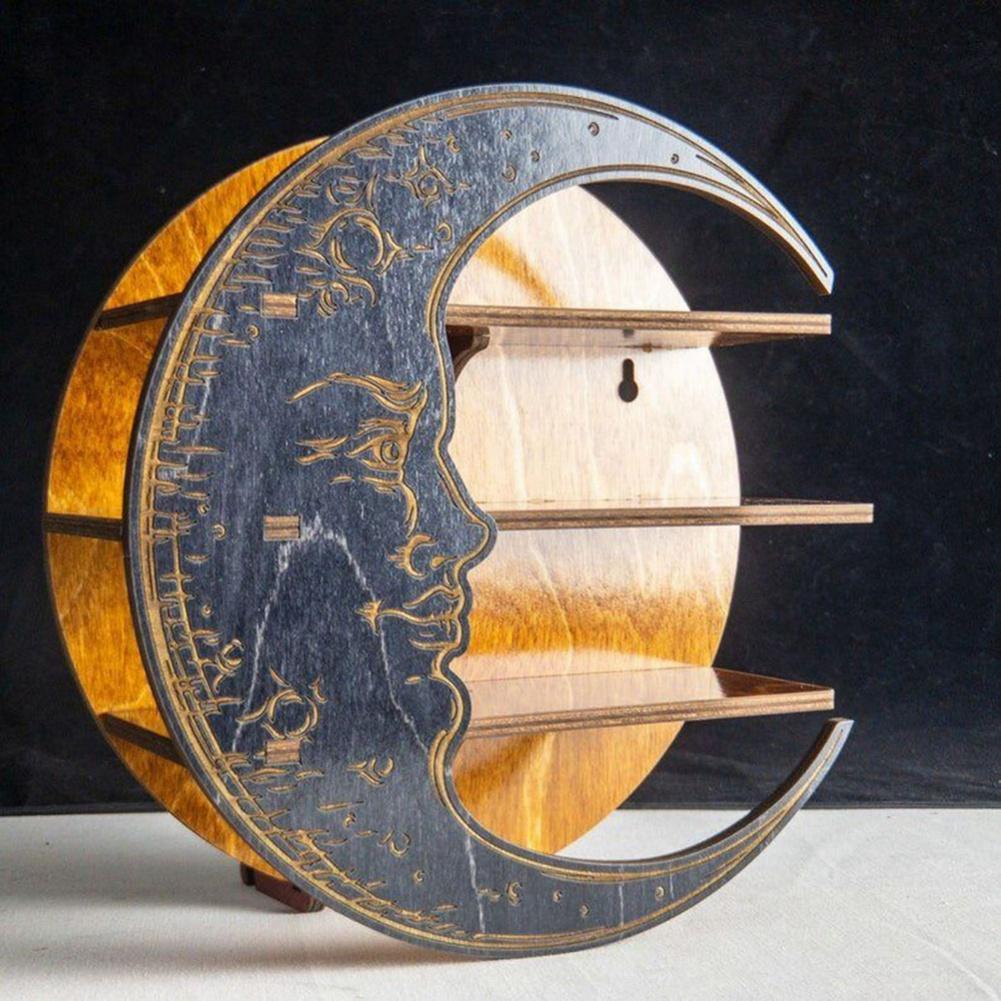 Деревянная полка для хранения кристаллов Луны для кристаллов эфирного масла, настенный домашний декор