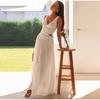 Новое весенне-летнее повседневное плиссированное длинное платье без рукавов, модные женские платья с V-образным вырезом, простое однотонное женское платье с открытой спиной